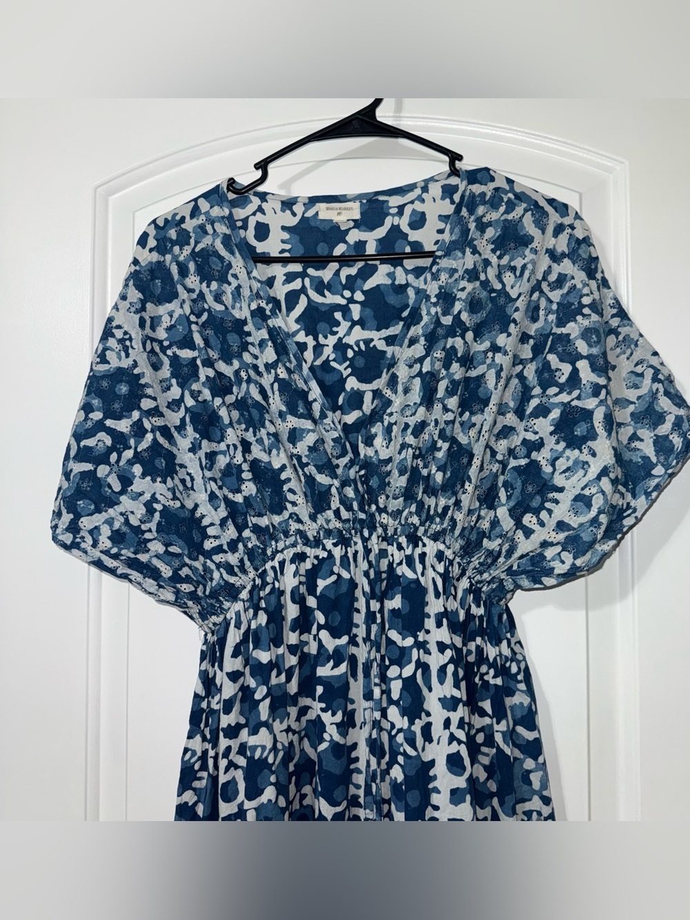 World Market Blue And White Maxi Dress Women’s Size Small Medium Eyelet Cotton